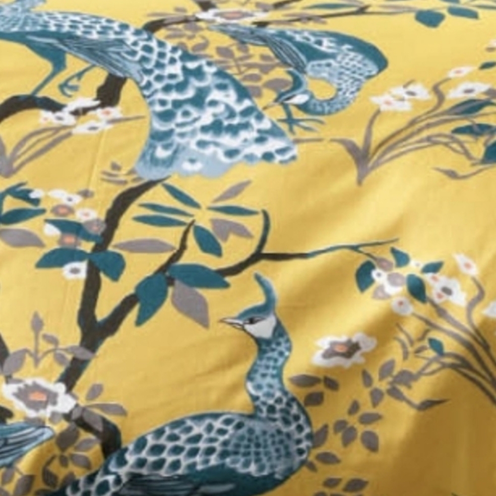 Peacock Design Duvet Cover in Yellow and Blue
